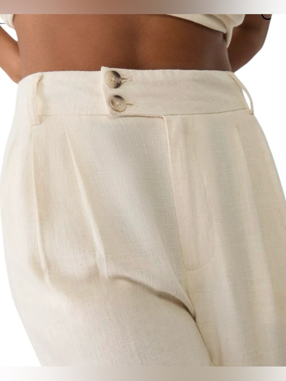 Stradivarius Linen Blend Pants Women’s Cream Wide-Leg Boho Beach Trousers Sz 4 - Picture 2 of 10